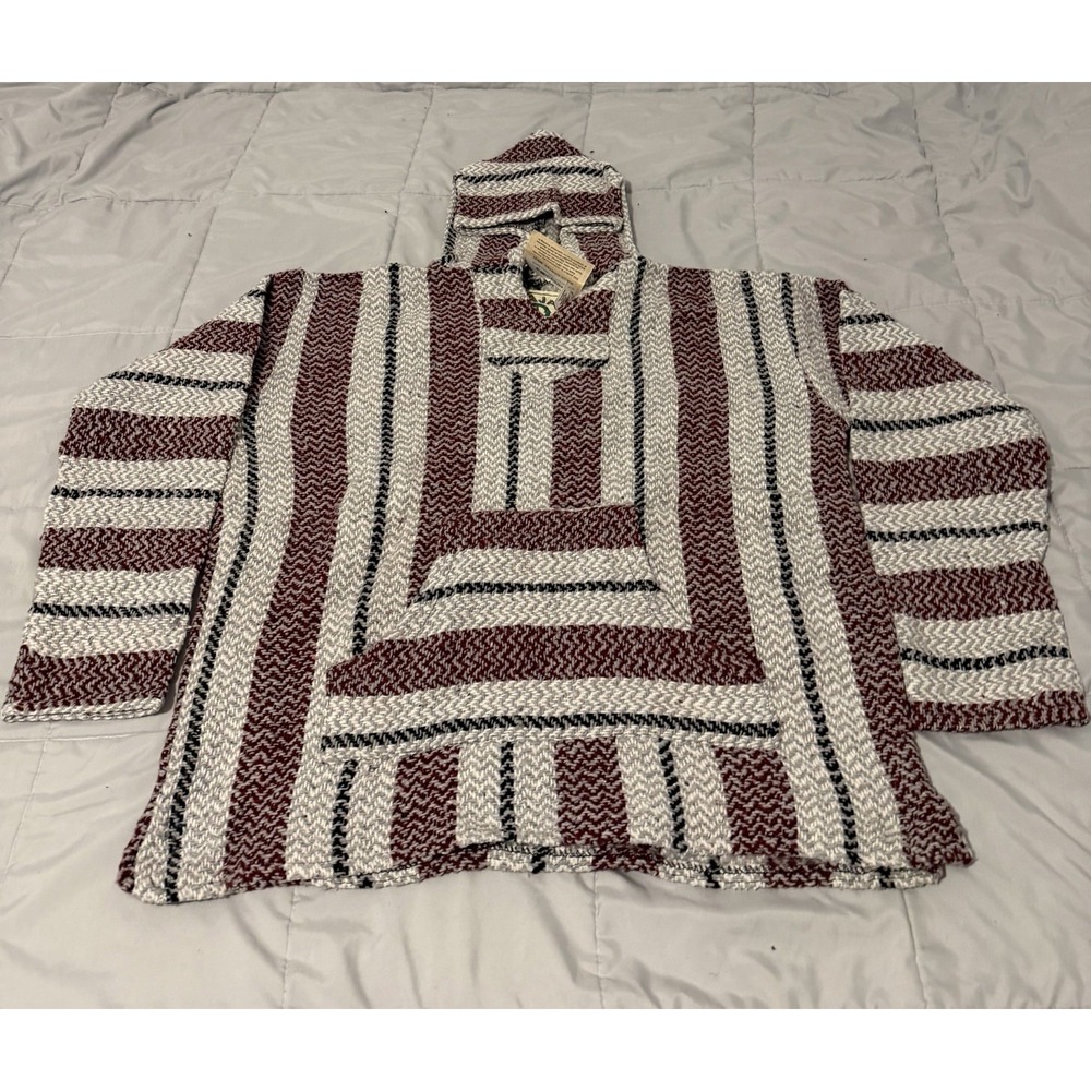 Baja Joe Unisex Burgundy/Gray Pullover Hoodie Hippie Mexican Baja Medium NWT!!!